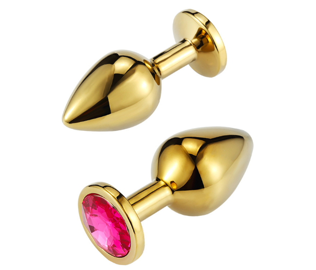 Phích inox cắm hậu môn vàng đính đá tinh tế, dụng cụ BDSM